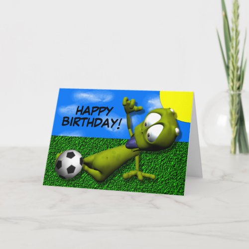 Alien Cartoon Soccer Player Birthday Card