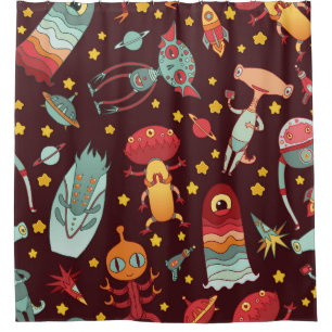 Alien Cartoon: Vintage Space Fun Shower Curtain