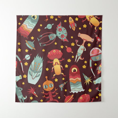 Alien Cartoon Vintage Space Fun Tapestry