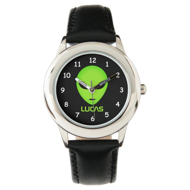 Alien cartoon watch personalized with kids name (Front)