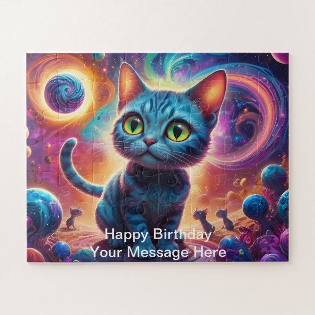 Alien Cat Adventure in a Fantasy Space Forest Jigsaw Puzzle (Horizontal)