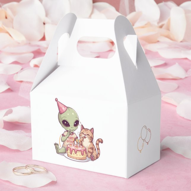 Alien Cat Birthday Party Cartoon Favor Boxes (Wedding)
