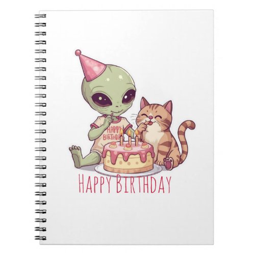 Alien Cat Birthday Party Cartoon Notebook