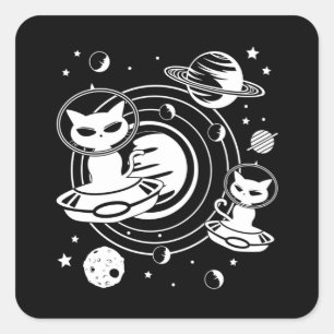 Alien Cat Cats Ufo Space Kitten Pets Funny Gift Square Sticker