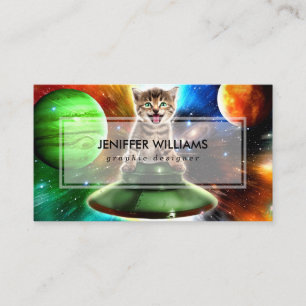 Alien cat in the ufo saucer business card
