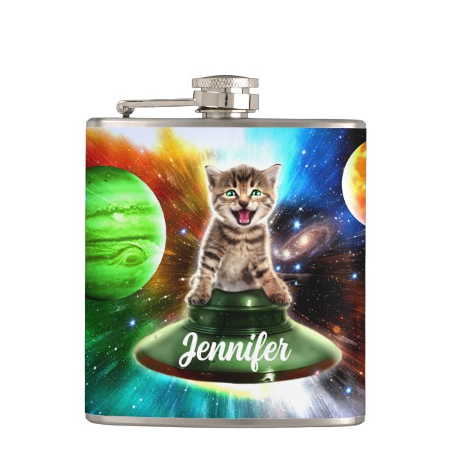 Alien cat in the ufo saucer                        flask (Front)