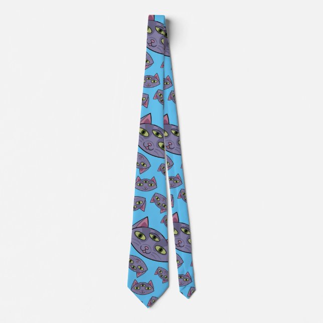Alien Cat Pattern Neck Tie (Front)