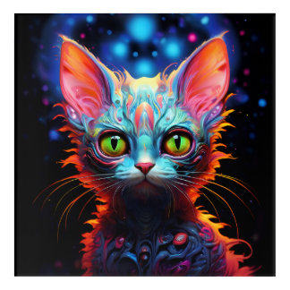 Alien Cat Portrait Vibrant and Colorful Acrylic Print