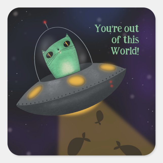 Alien Cat Square Sticker (Front)