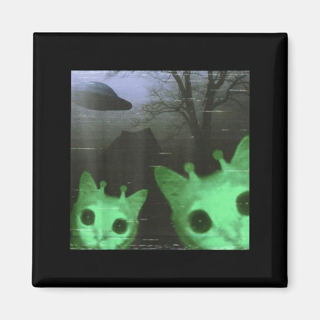 Alien Cats Ufo Funny Creepy Cat Meme For Men Women Magnet (Front)