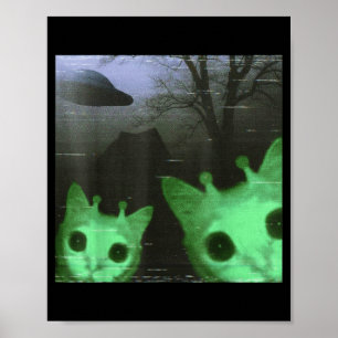 Alien Cats Ufo Funny Creepy Cat Meme For Men Women Poster