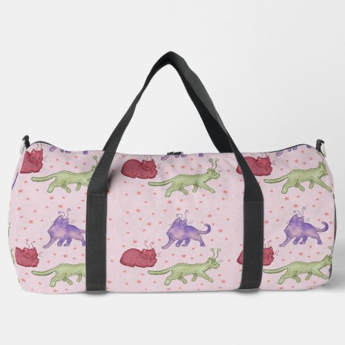 Alien Cats Whimsical Space Cat Funny Sci-Fi Duffle Bag