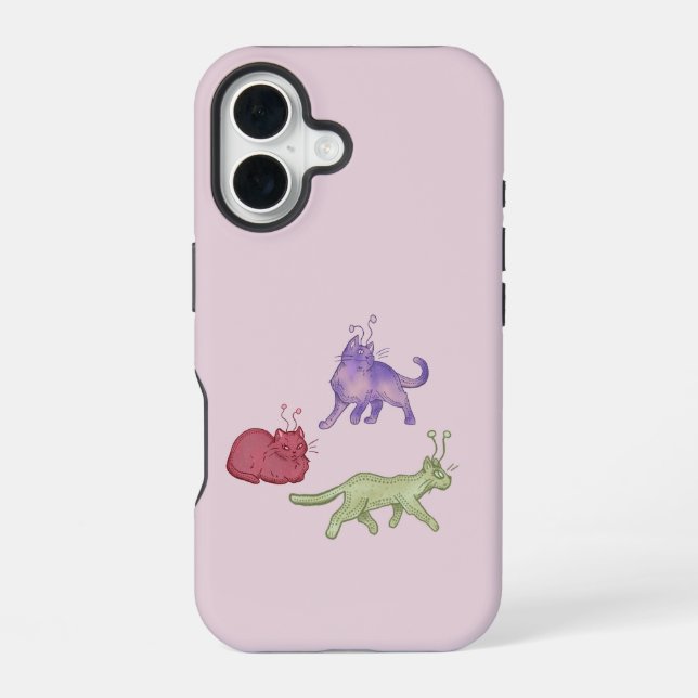 Alien Cats Whimsical Space Cat Funny Sci-Fi Iphone Case (Back)