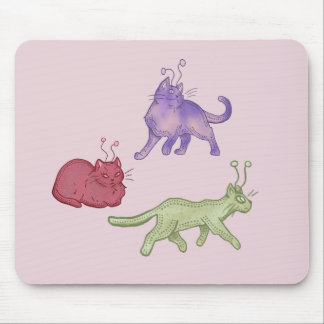 Alien Cats Whimsical Space Cat Funny Sci-Fi Mouse Pad