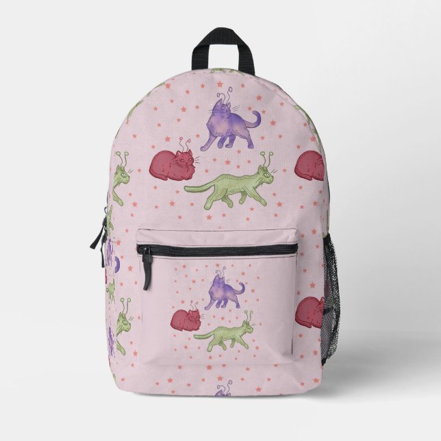 Alien Cats Whimsical Space Cat Funny Sci-Fi Printed Backpack (Front)