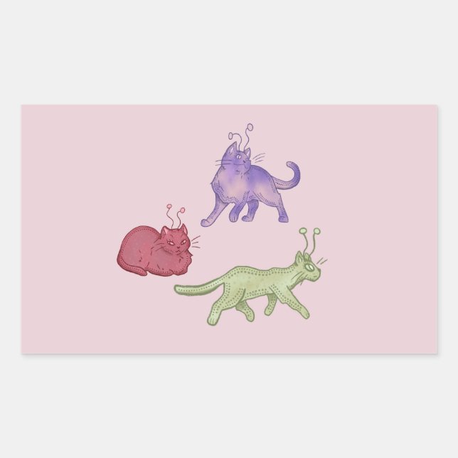 Alien Cats Whimsical Space Cat Funny Sci-Fi Rectangular Sticker (Front)