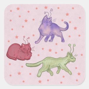 Alien Cats Whimsical Space Cat Funny Sci-Fi Square Sticker