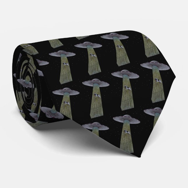 Alien Cattle Abduction Neck Tie (Rolled)