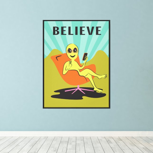 Alien Cellphone mod chair retro pop art Canvas Print (Insitu(Wood Floor))