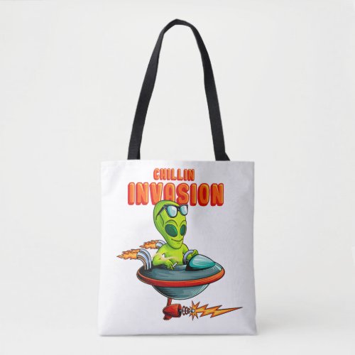 Alien chillin invasion tote bag