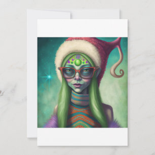 Alien Christmas Hippie Elf Gift. T-Shirt Holiday Card