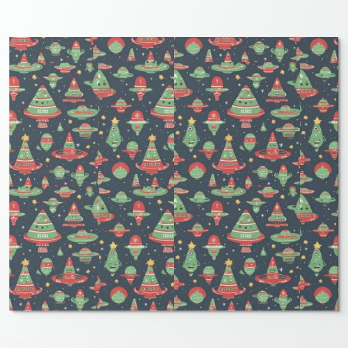 Alien Christmas holiday wrapping paper