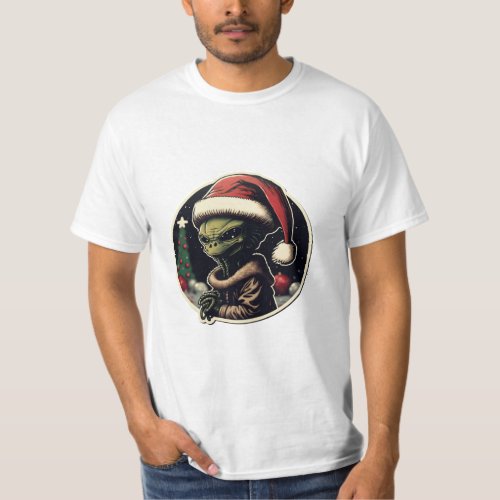 Alien Christmas Sticker Art Mens Value  T_Shirt