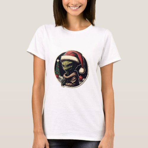 Alien Christmas Sticker Art Womens Basic  T_Shirt