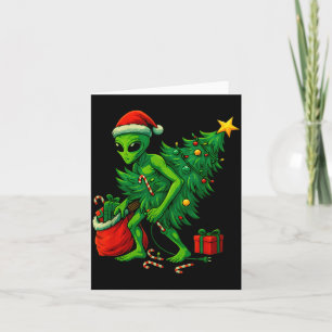 Alien Christmas Tree Lights Xmas Boys Men Card
