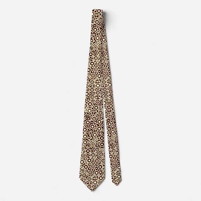 Alien Circuit Abstract II - Cream on Dark Brown Neck Tie (Front)