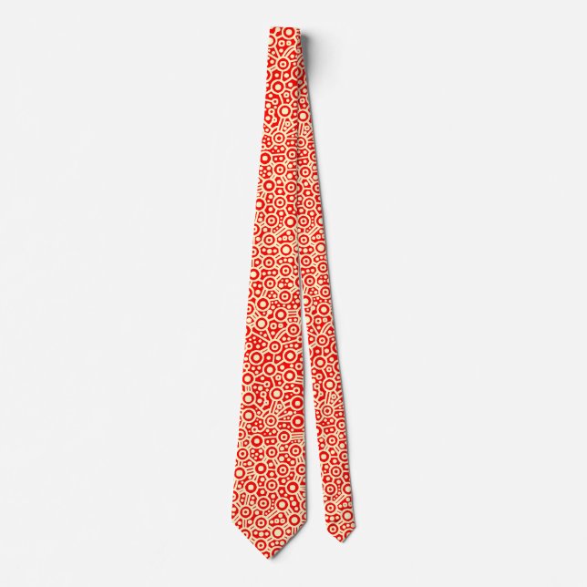 Alien Circuit Abstract II - Cream on Red Neck Tie (Front)