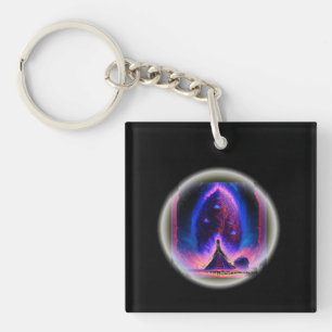Alien Cocoon Hovers Above Pyramid Crowd Watches Keychain