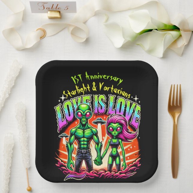 Alien Couple in Cosmic Love Paper Plates (Wedding)