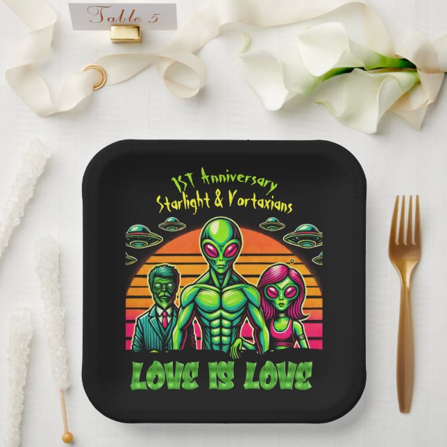 Alien Couple in Galactic Affection Paper Plates (Wedding)