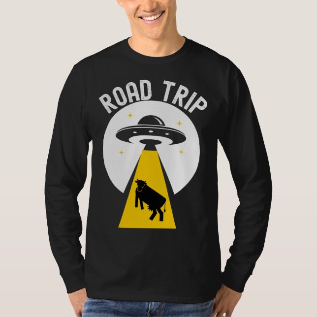 Alien cow abduction UFO spaceship Road trip T-Shirt (Front)