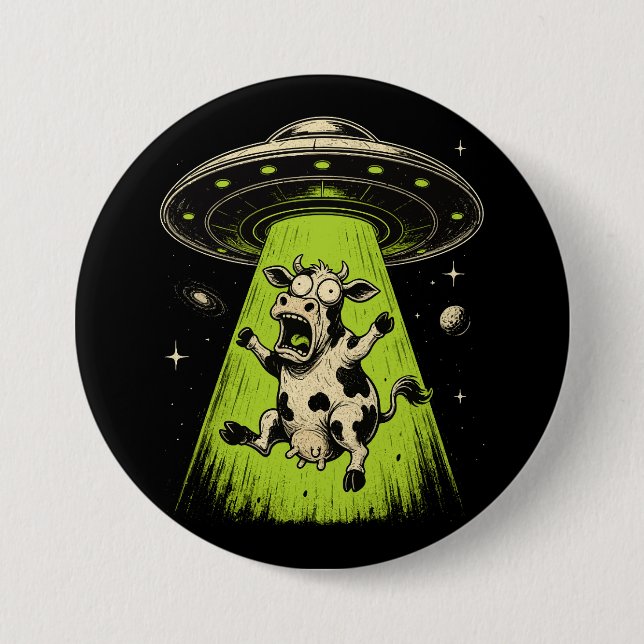 Alien Cow Abduction Weirdcore Surreal Button (Front)