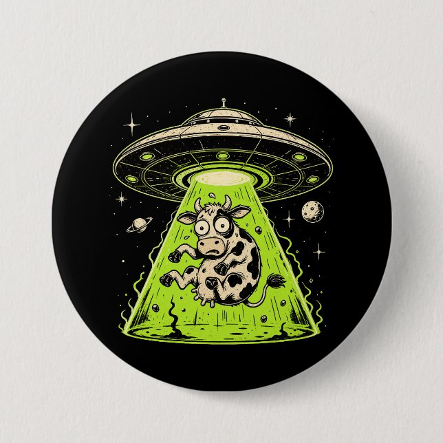 Alien Cow Abduction Weirdcore Surreal Button (Front)