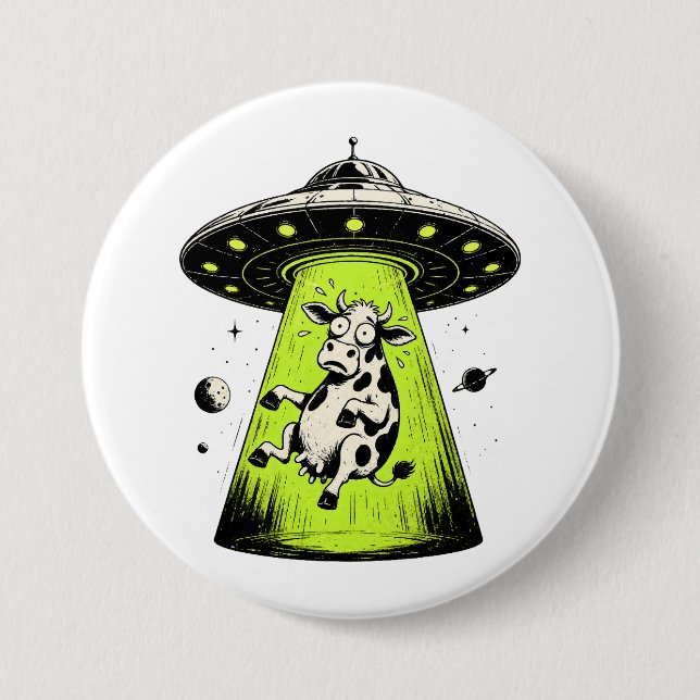 Alien Cow Abduction Weirdcore Surreal Button (Front)