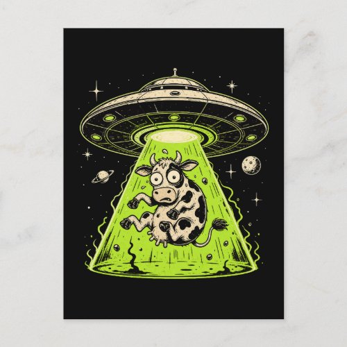 Alien Cow Abduction Weirdcore Surreal Postcard