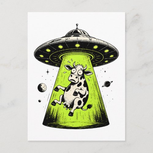 Alien Cow Abduction Weirdcore Surreal Postcard