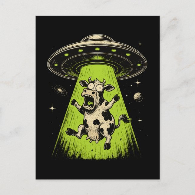 Alien Cow Abduction Weirdcore Surreal Postcard (Front)
