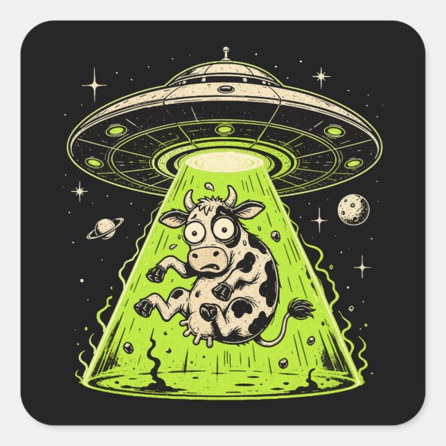 Alien Cow Abduction Weirdcore Surreal Square Sticker (Front)