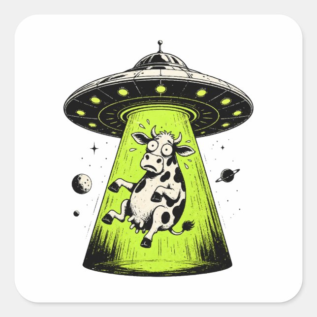 Alien Cow Abduction Weirdcore Surreal Square Sticker (Front)