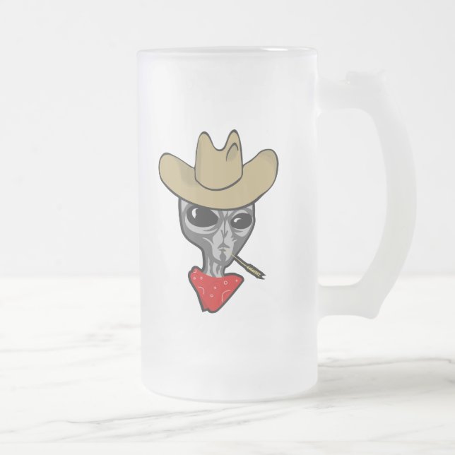Alien Cowboy Frosted Glass Beer Mug (Right)