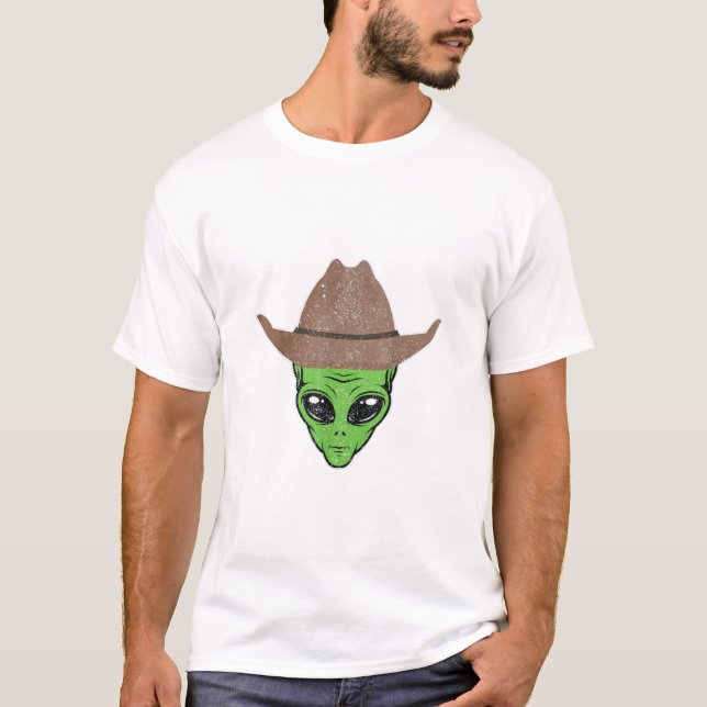 Alien Cowboy Hat Funny Halloween Gift for Outer Sp T-Shirt (Front)