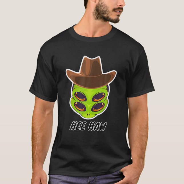 Alien Cowboy Hat Funny Halloween Outer Space Lover T-Shirt (Front)