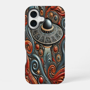 Alien Craft Gliding Through Bright Cosmos iPhone 16 Case