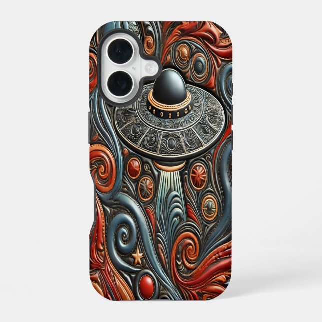 Alien Craft Gliding Through Bright Cosmos Iphone Case (Back)
