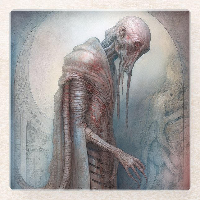 Alien Creature Science Fiction Glass Coaster (Front)