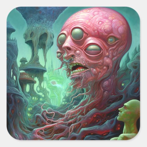Alien Creature Surreal Horror Art Square Sticker